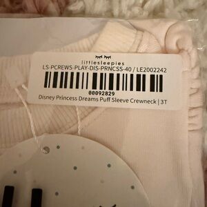 NEW, Little Sleepies, Disney Princess Dreams Puff Sleeve Crewneck, 3T